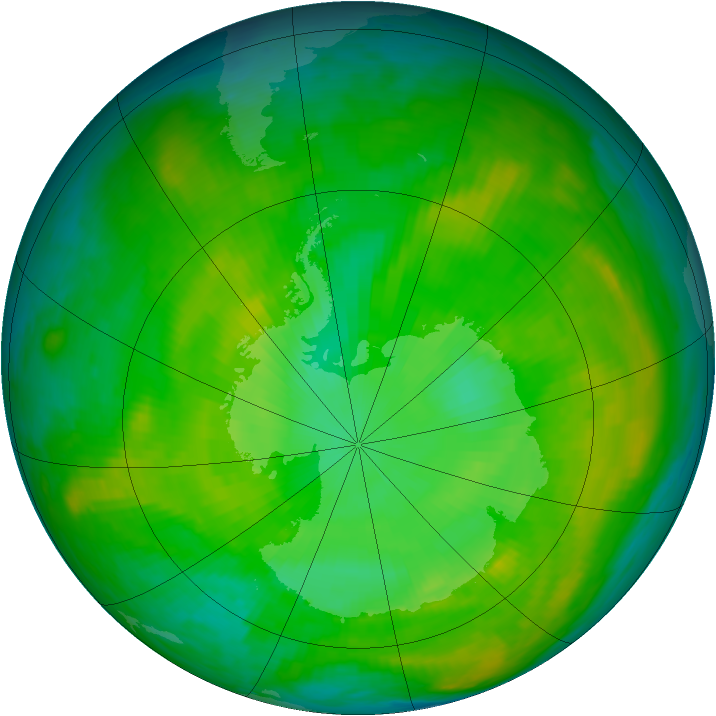 Antarctic ozone map for 29 December 1980